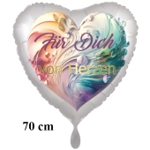 Für Dich von Herzen. Herzluftballon aus Folie, 70 cm, satinweiss