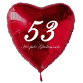 Roter Herzluftballon zum 53. Geburtstag, 61 cm