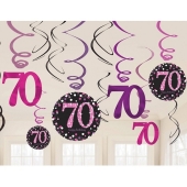 Dekoration zum 70. Geburtstag, Zahlenwirbler Pink Celebration