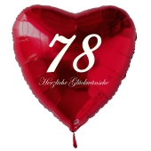 Zum 78. Geburtstag, roter Herzluftballon mit Helium