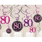 Dekoration zum 80. Geburtstag, Zahlenwirbler Pink Celebration