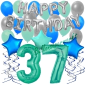37. Geburtstag Dekorations-Set mit Ballons Happy Birthday Aquamarin, 34 Teile