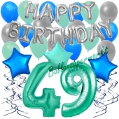 49. Geburtstag Dekorations-Set mit Ballons Happy Birthday Aquamarin, 34 Teile