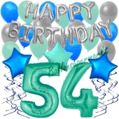 54. Geburtstag Dekorations-Set mit Ballons Happy Birthday Aquamarin, 34 Teile