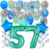 57. Geburtstag Dekorations-Set mit Ballons Happy Birthday Aquamarin, 34 Teile
