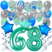 68. Geburtstag Dekorations-Set mit Ballons Happy Birthday Aquamarin, 34 Teile