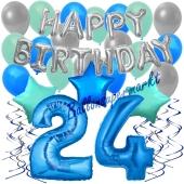 24. Geburtstag Dekorations-Set mit Ballons Happy Birthday Blue, 34 Teile