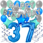 37. Geburtstag Dekorations-Set mit Ballons Happy Birthday Blue, 34 Teile