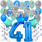 41. Geburtstag Dekorations-Set mit Ballons Happy Birthday Blue, 34 Teile