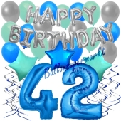 42. Geburtstag Dekorations-Set mit Ballons Happy Birthday Blue, 34 Teile