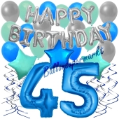 45. Geburtstag Dekorations-Set mit Ballons Happy Birthday Blue, 34 Teile