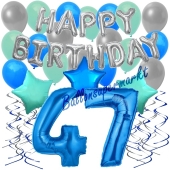 47. Geburtstag Dekorations-Set mit Ballons Happy Birthday Blue, 34 Teile