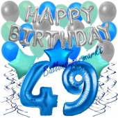 49. Geburtstag Dekorations-Set mit Ballons Happy Birthday Blue, 34 Teile