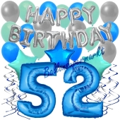 52. Geburtstag Dekorations-Set mit Ballons Happy Birthday Blue, 34 Teile