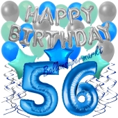 56. Geburtstag Dekorations-Set mit Ballons Happy Birthday Blue, 34 Teile