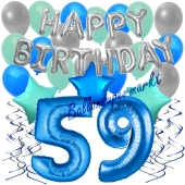 59. Geburtstag Dekorations-Set mit Ballons Happy Birthday Blue, 34 Teile