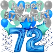 72. Geburtstag Dekorations-Set mit Ballons Happy Birthday Blue, 34 Teile
