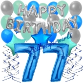 77. Geburtstag Dekorations-Set mit Ballons Happy Birthday Blue, 34 Teile
