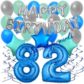 82. Geburtstag Dekorations-Set mit Ballons Happy Birthday Blue, 34 Teile