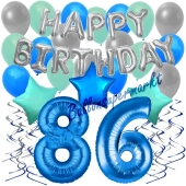 86. Geburtstag Dekorations-Set mit Ballons Happy Birthday Blue, 34 Teile