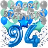 94. Geburtstag Dekorations-Set mit Ballons Happy Birthday Blue, 34 Teile