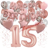 Dekorations-Set mit Ballons zum 15. Geburtstag, Happy Birthday Dream, 42 Teile