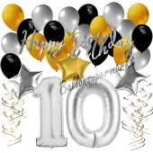 10. Geburtstag Dekorations-Set mit Ballons Happy Birthday Glamour, 34 Teile