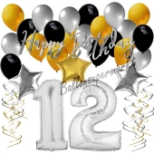 12. Geburtstag Dekorations-Set mit Ballons Happy Birthday Glamour, 34 Teile
