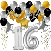 16. Geburtstag Dekorations-Set mit Ballons Happy Birthday Glamour, 34 Teile