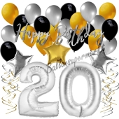 20. Geburtstag Dekorations-Set mit Ballons Happy Birthday Glamour, 34 Teile