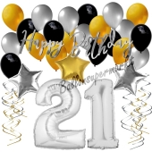 21. Geburtstag Dekorations-Set mit Ballons Happy Birthday Glamour, 34 Teile