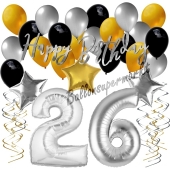 26. Geburtstag Dekorations-Set mit Ballons Happy Birthday Glamour, 34 Teile