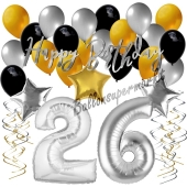 26. Geburtstag Dekorations-Set mit Ballons Happy Birthday Glamour, 34 Teile
