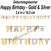 Geburtstagsbanner Happy Birthday Silver & Gold