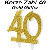 Kerze Gold Glitter, Zahl 40