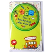 Geld-Geschenk-Karte mit Button, Zum Schulanfang alles Gute