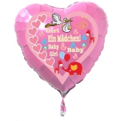Herzluftballon Rosa aus Folie mit Helium zu Geburt und Taufe, Baby Party: Girl - Baby Girl - Ein Mädchen!