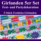 Girlanden 5 Stück Set, 5 Festgirlanden zu Party, Fest, Feier und Veranstaltung