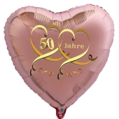 Herzballon aus Folie, 50 Jahre Roségold, mit Ballongas Helium, Dekoration Goldene Hochzeit