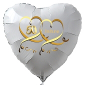 Weißer Herzballon aus Folie, 50 mit Herzen in Gold, inklusive Ballongas Helium, Dekoration Goldene Hochzeit