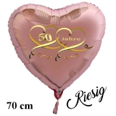 70 cm großer Jumbo Herzballon aus Folie, 50 Jahre Roségold, mit Ballongas Helium, Dekoration Goldene Hochzeit