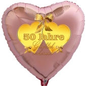 Herzballon aus Folie, goldenen Herzen, roségold, 50 Jahre glücklich verheiratetmit Ballongas Helium, Dekoration Goldene Hochzeit