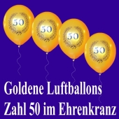 Golden Luftballons Zahl 50 im Ehrenkranz