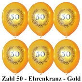 Goldene Luftballons Zahl 50 im Lorbeerkranz