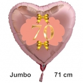 Großer Herzluftballon aus Folie, Rosegold, zum 70. Geburtstag, Rosa-Gold