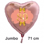 Großer Herzluftballon aus Folie, Rosegold, zum 80. Geburtstag, Rosa-Gold