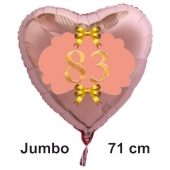 Großer Herzluftballon aus Folie, Rosegold, zum 83. Geburtstag, Rosa-Gold