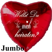 Großer Helium-Jumbo-Herzluftballon in Rot "Willst Du mich heiraten" mit Helium-Ballongas