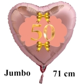 Großer Herzluftballon aus Folie, Rosegold, zum 50. Geburtstag, Rosa-Gold