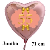 Großer Herzluftballon aus Folie, Rosegold, zum 55. Geburtstag, Rosa-Gold